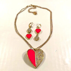 BETSEY JOHNSON Vintage Valentine’s Day Casino Royal Necklace & Earrings SET LN